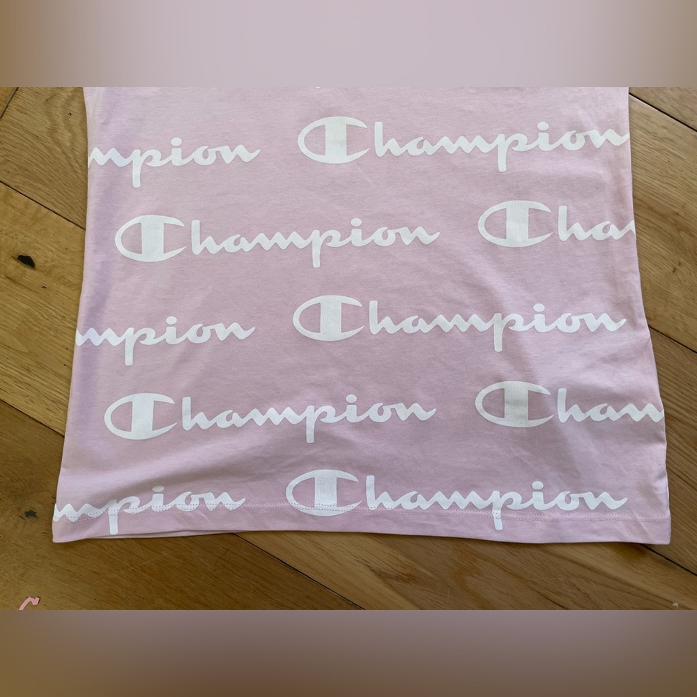 Champion Allover Print T-Shirt - Women’s Small - Spellout Logo Pink Summer BNWT - Picture 4 of 14